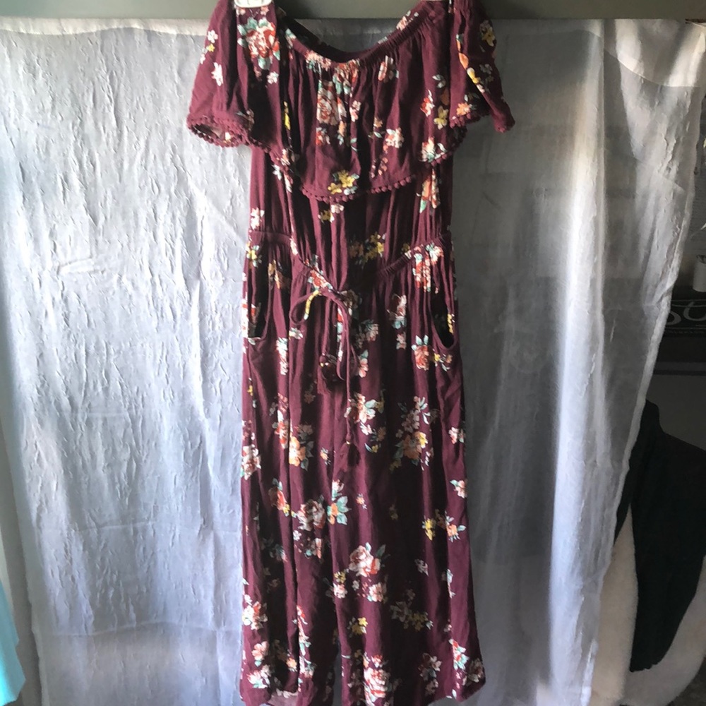 Flowered Maroon Jumpsuit